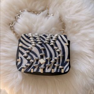 Jimmy Choo for H&M zebra print suede purse with metal hardware details